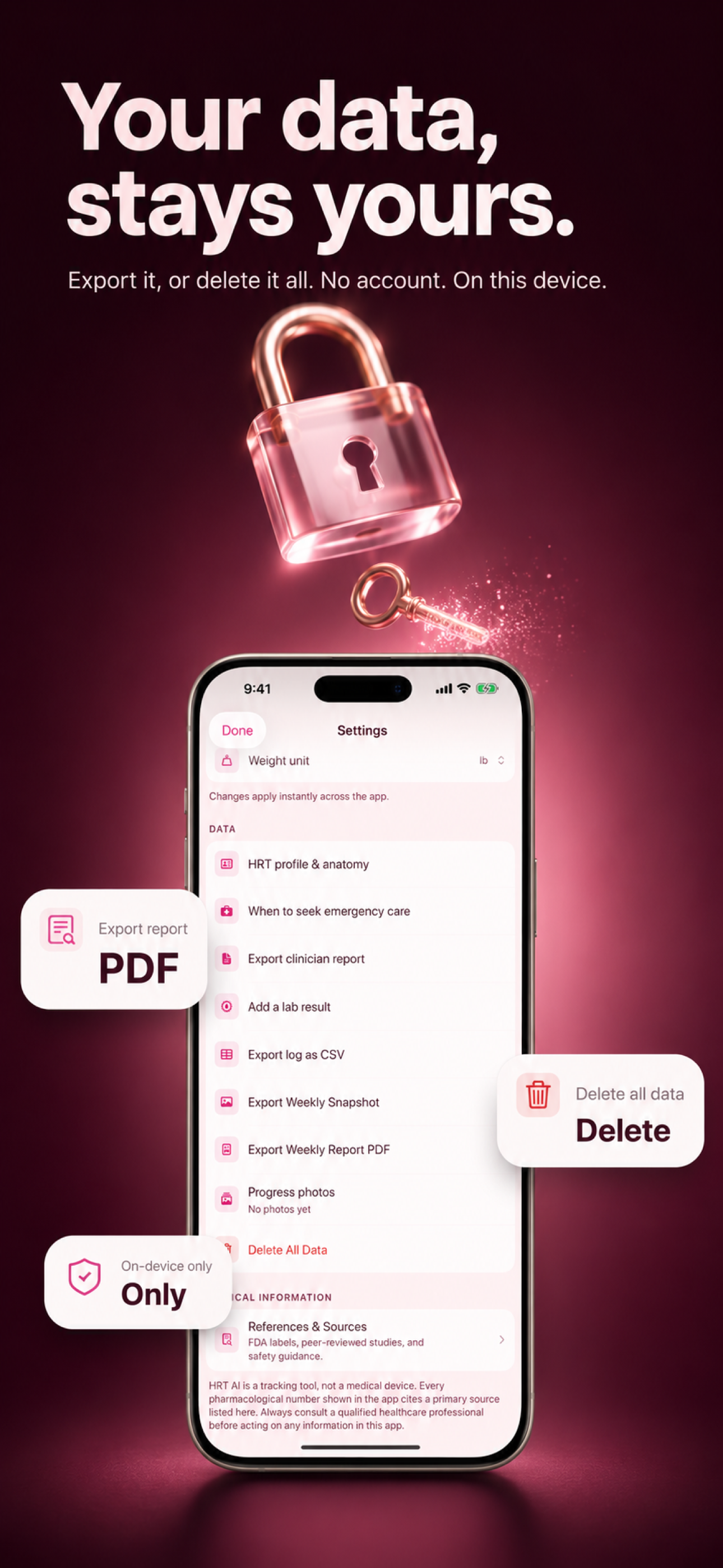 On-device. Quietly private.